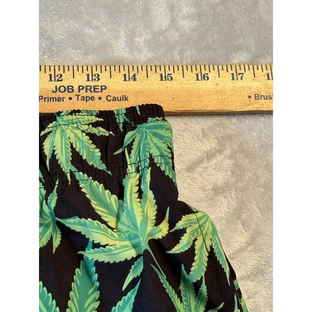 Buddies Marijuana Pot Cannabis Leaf Swim Shorts Trunks Board Green 420 Weed EUC